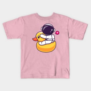 Cute Astronaut Riding Duck Balloon Cartoon Kids T-Shirt